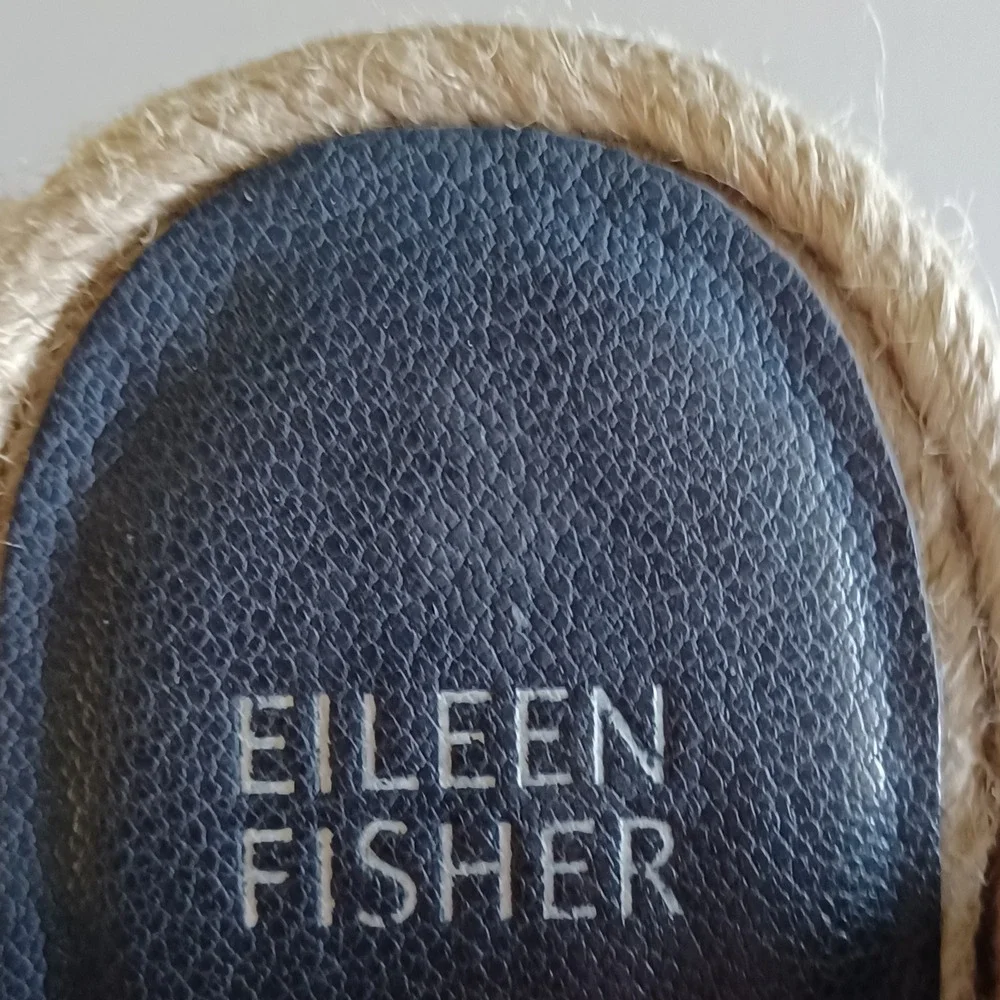 Eileen Fisher Slate Blue Leather Espadrille Wedge Sandals Women 11 Platform NWOT